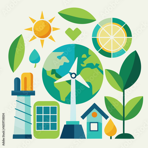 Illustration of renewable energy sources and sustainable practices for the future