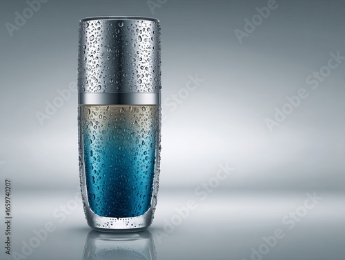 Wallpaper Mural Elegant blue and silver cosmetic bottle with water droplets Torontodigital.ca