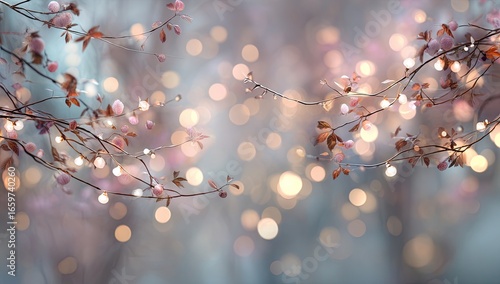 Soft Pink Fairy Lights on Branches in a Bokeh Background