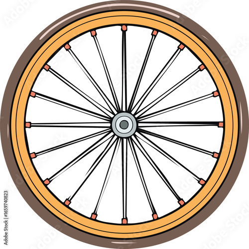 Illustration of a bicycle wheel, showcasing its spokes and rim design.