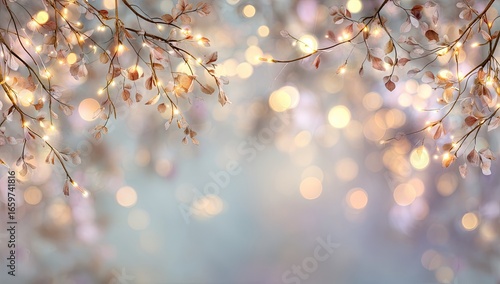 Festive, warm light, bokeh, branches, winter background