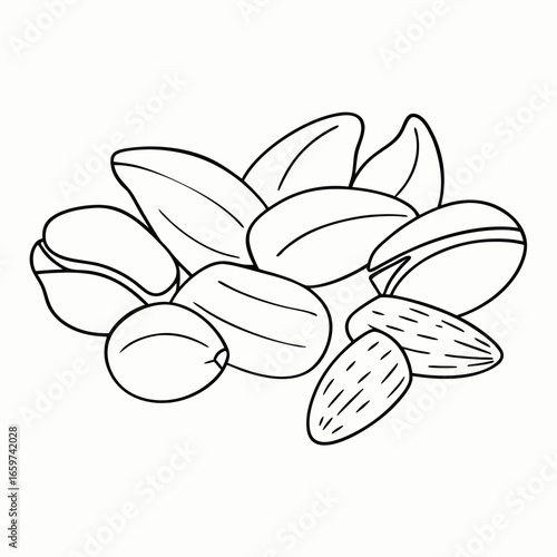 Variety of nuts and seeds mix including almonds and pistachios for healthy snacks and nutrition