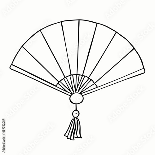 Traditional asian hand fan with elegant tassel details  for cultural celebration and oriental decoration