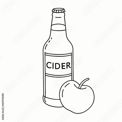 Cider bottle and fresh apple for autumn harvest and farm-to-table promotions