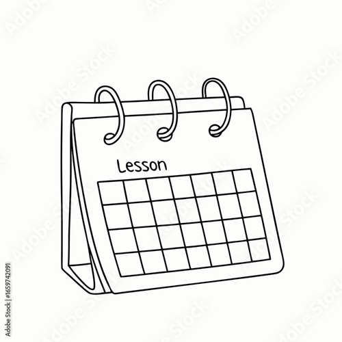 Calendar with lesson scheduled on paper for educational planning or academic timetable with copy space