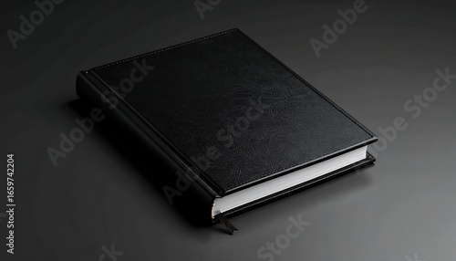 Sleek Black Leather Bound Book on Dark Surface