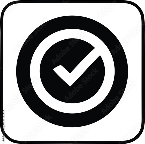 Simple clean black and white check mark icon within a circle outline ready for digital use high quality graphic element