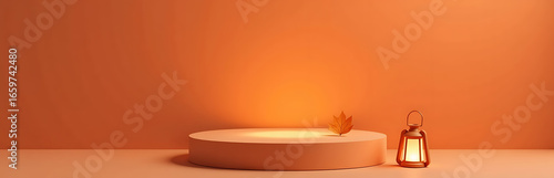 minimalist podium soft orange dusk base tiny lantern dried leaf minimalist halloween