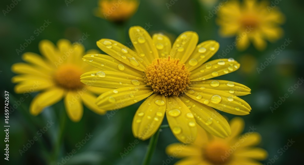Fototapeta premium Dew-kissed Yellow Daisy, Close-up Floral Beauty