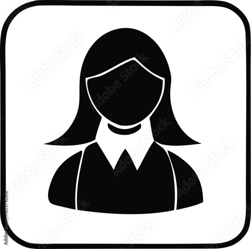 Simple black and white silhouette icon of a woman's head and shoulders representing a user profile or person