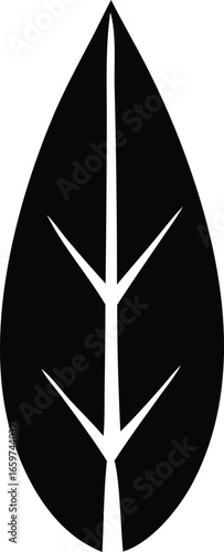 Bold black silhouette of a leaf with prominent veins symbolizing nature growth and organic purity simple clean design element for branding