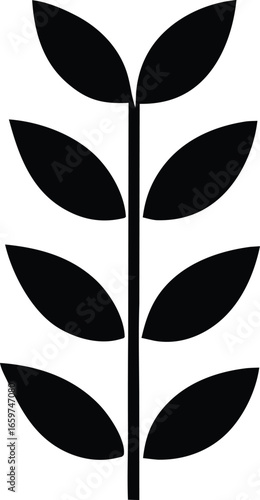 Minimalist black plant stem with opposing leaves offering organic growth and nature beauty symbolism abstract design