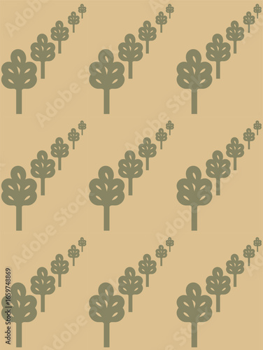 On a beige background there are vector stylized trees stretching into the distance.