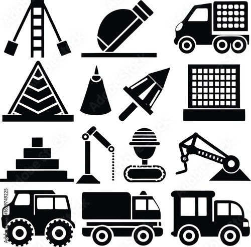 Collection of construction equipment and vehicles silhouettes for industrial and heavy machinery projects and designs