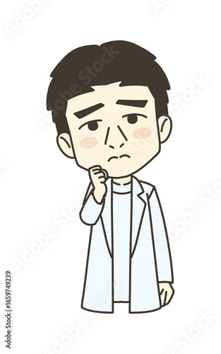 医療従事者の人物　イラスト素材　医師　悩む