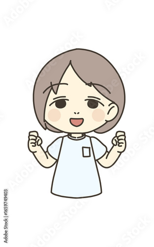 医療従事者の人物　イラスト素材　看護師　ガッツポーズ
