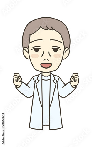 医療従事者の人物　イラスト素材　医師　ガッツポーズ