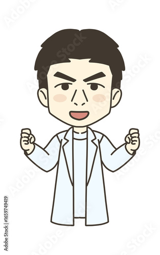 医療従事者の人物　イラスト素材　医師　ガッツポーズ