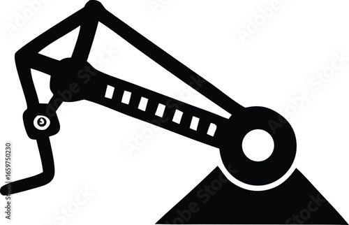 Simple black silhouette of a robotic arm in action for industrial automation and manufacturing processes