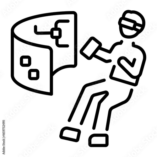 A line style icon showing vr simulation scene