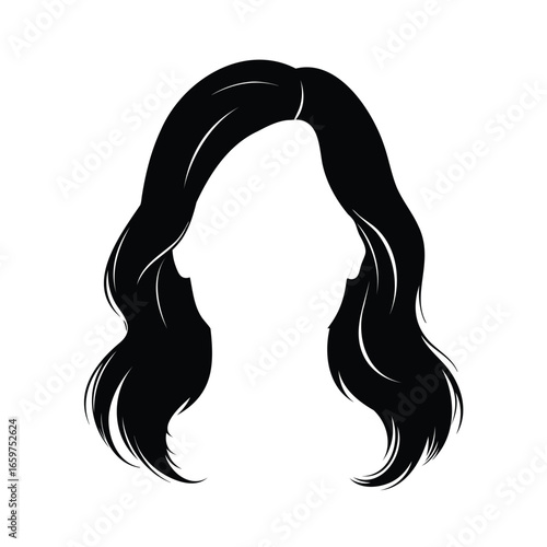 Black wavy hair illustration with textured strokes