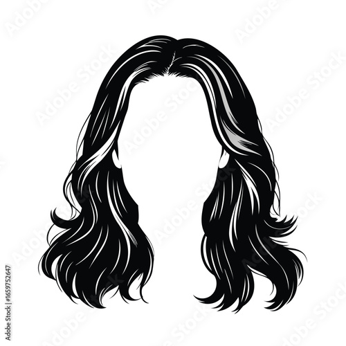 Black wavy hairstyle illustration with detailed curls