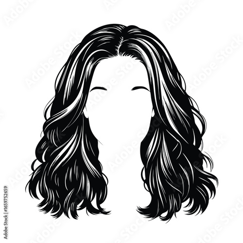 Black and white illustration of a woman s wavy hairstyle