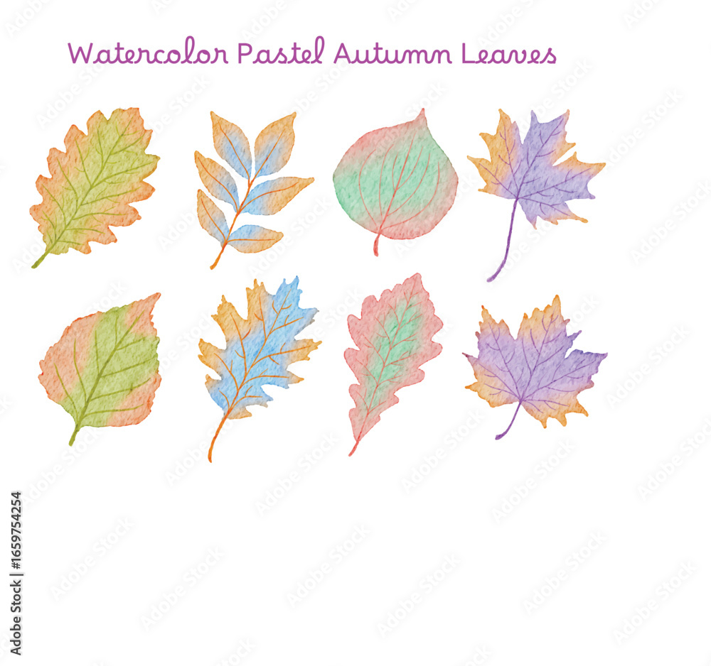 Naklejka premium Watercolor Pastel Autumn Leaves Illustration