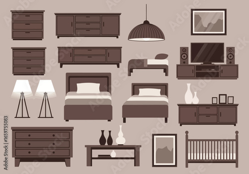 Illustration of a variety of furniture pieces for home interior design