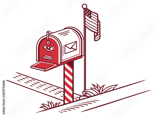 Cute, stylized illustration of a mail box. A simple, hand-drawn vector graphic of a mail box, perfect for branding, logos, or social media posts.