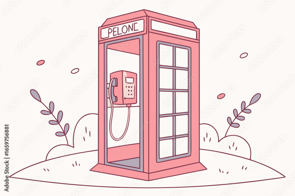 Obraz premium Pink telephone booth in cartoon style