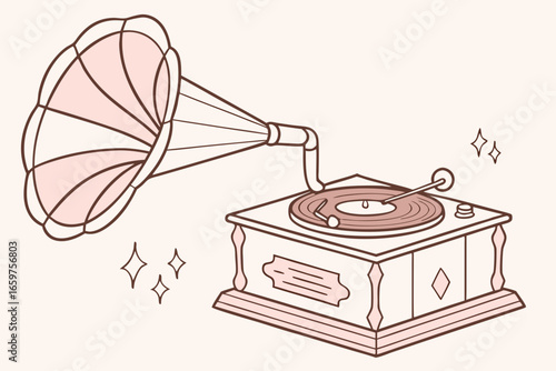 Vintage gramophone illustration with retro design and musical instrument