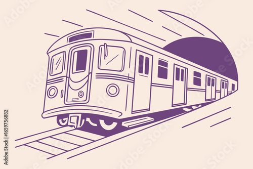 Subway train entering tunnel