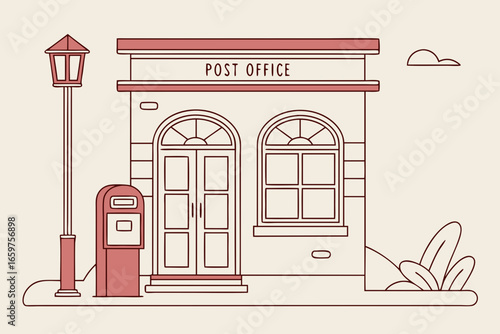 Post office building with mailbox