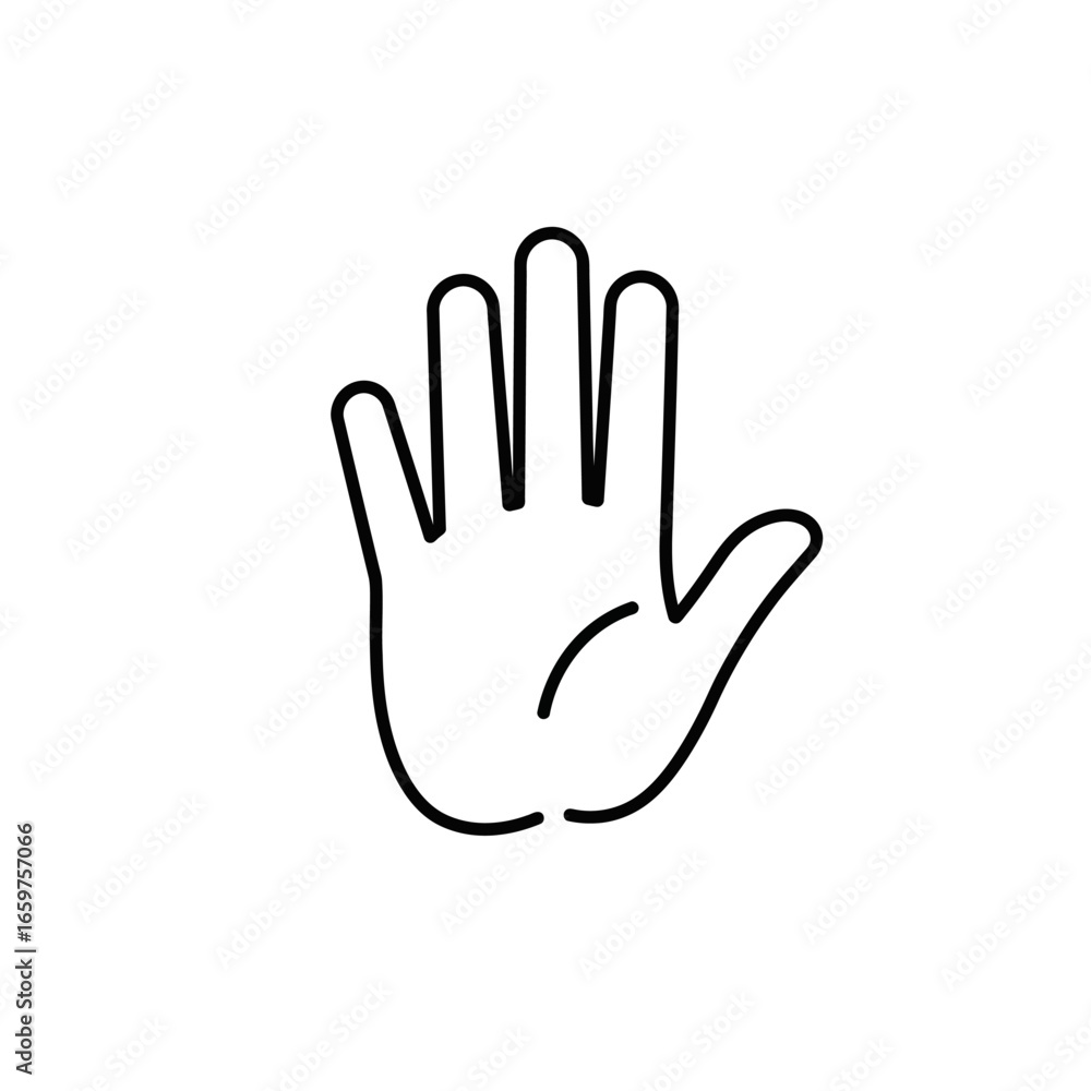 Simple Black Outline of Open Hand Showing Palm and Fingers. Simple Black Outline of Open Hand Showing Palm and Fingers.