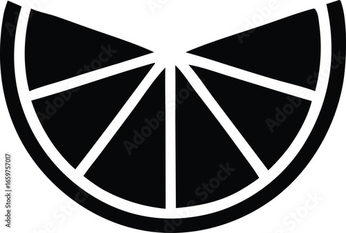 Stylized black and white citrus fruit slice icon simple graphic design element for freshness and healthy food concepts