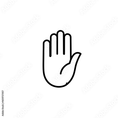 Simple Black Outline of a Human Hand Showing Stop Gesture.