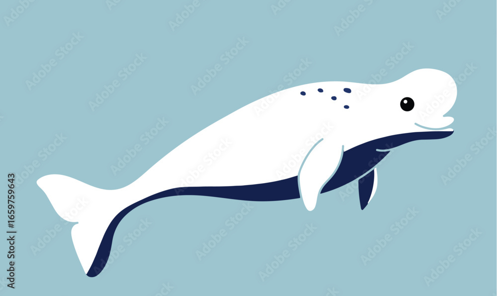 Adorable Cartoon Beluga Whale Isolated on White Background