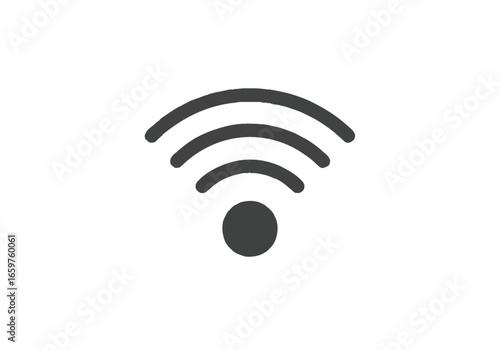 A minimalist dark grey Wi-Fi symbol representing wireless internet connectivity on a clean white background.