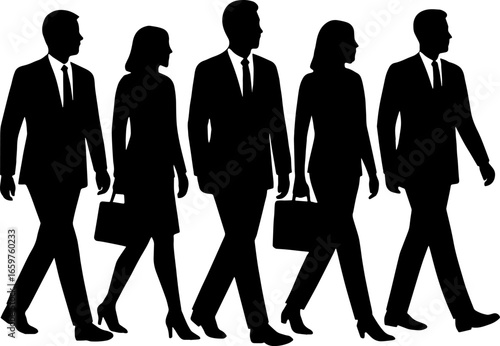 Business People Walking in Group Walking with Briefcase silhouette vector with white background 