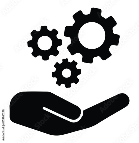 hand holding black three gear icons vector art illustration 