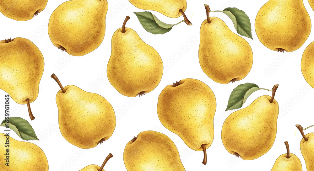 Golden pear fruit pattern on a clean white background. Healthy food design for kitchen decor, seasonal harvest, and natural product concept. Golden pear fruit pattern on a clean white background. Healthy food design for kitchen decor, seasonal harvest, and natural product concept.
