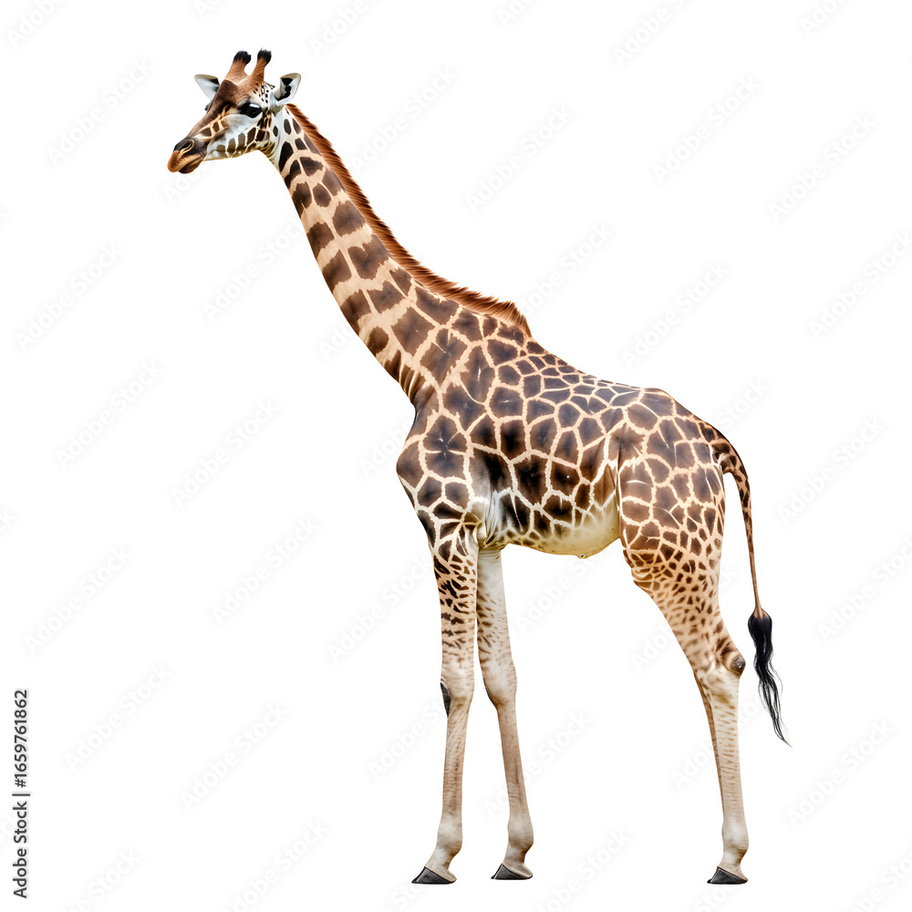 Naklejka premium Majestic African Giraffe Standing Alone on White Background