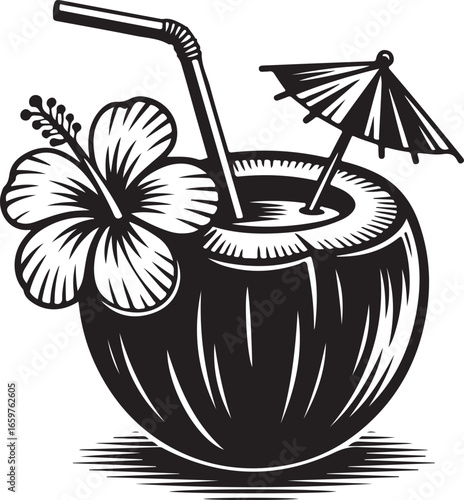 Coconut drink silhouette vector illustration
