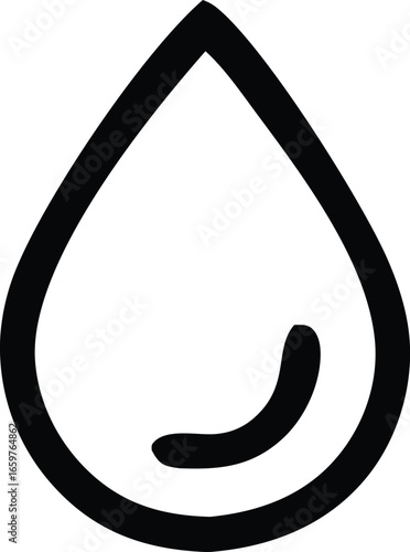 Simple icon of a water droplet featuring a thick black outline and a curved line inside representing purity and hydration