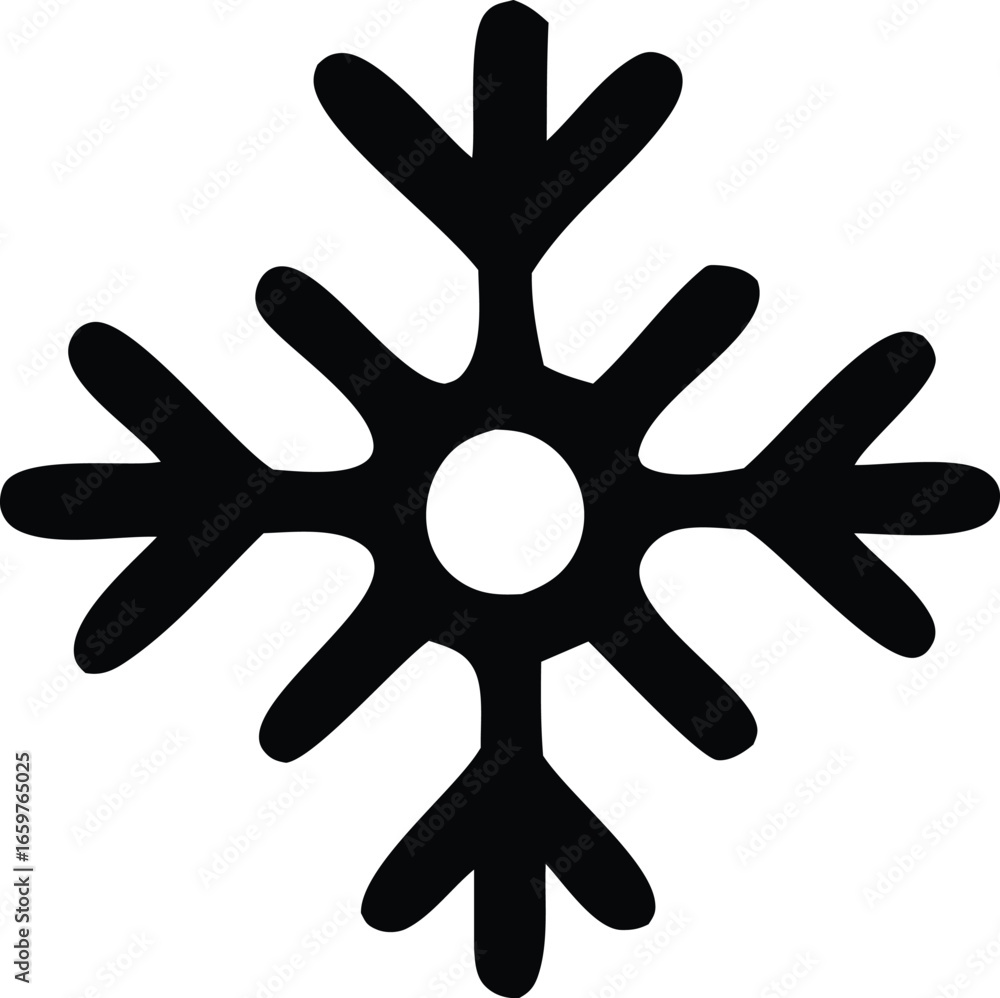 Simple black snowflake icon representing winter cold frosty weather season and frozen elements in a stylized graphic design Simple black snowflake icon representing winter cold frosty weather season and frozen elements in a stylized graphic design
