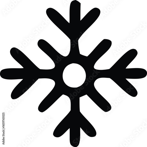 Simple black snowflake icon representing winter cold frosty weather season and frozen elements in a stylized graphic design