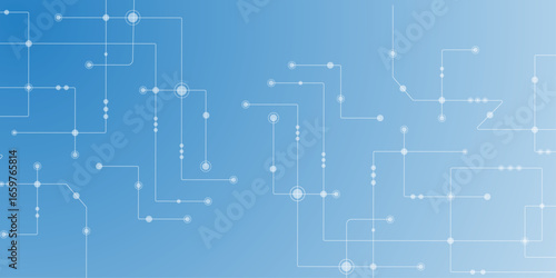 Vector design Network technology and Connection concept. Vector Technology connected white lines and dots with electronics elements on tech bg. Abstract geometric background of engineering drawing.