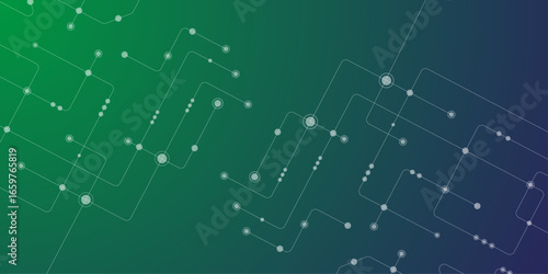 Vector design Network technology and Connection concept. Vector Technology connected white lines and dots with electronics elements on tech bg. Abstract geometric background of engineering drawing.