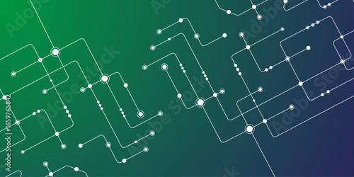 Vector design Network technology and Connection concept. Vector Technology connected white lines and dots with electronics elements on tech bg. Abstract geometric background of engineering drawing.